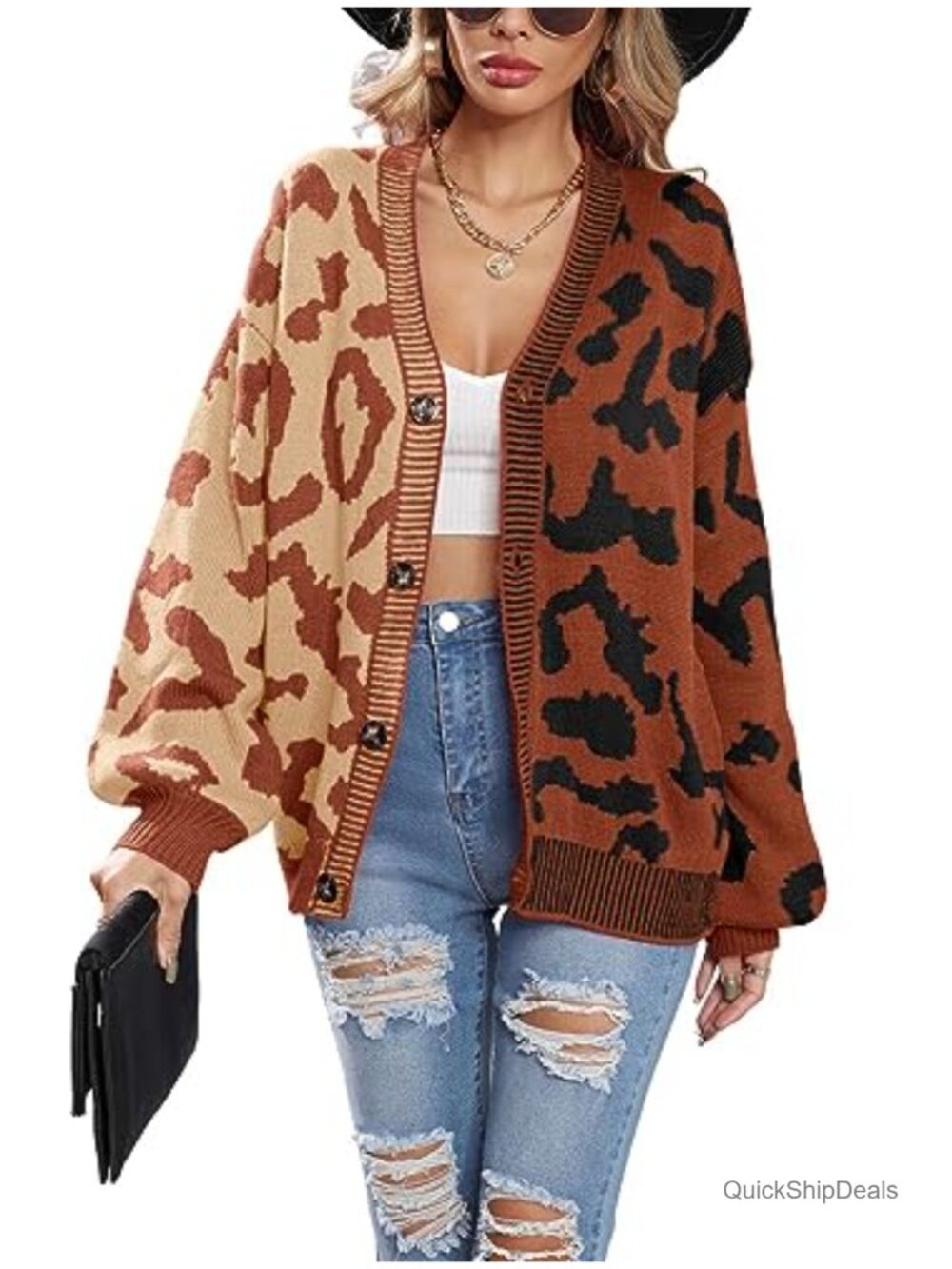 Women's Leopard Print Button Down Long Sleeve Cardigan Sweater